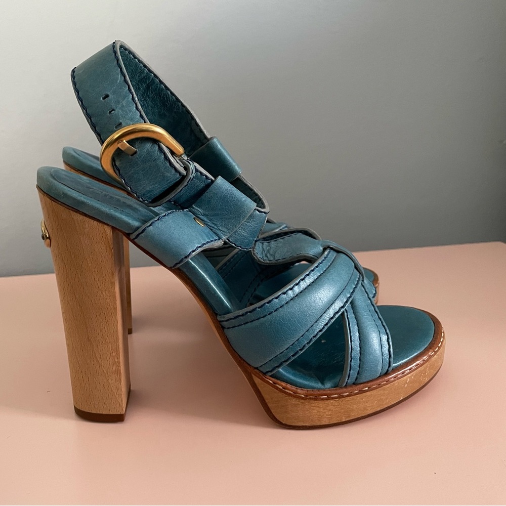 New Chloe Wood Chunky High Heel Leather Sandals with dust bag Size 40.5 - Picture 4 of 9